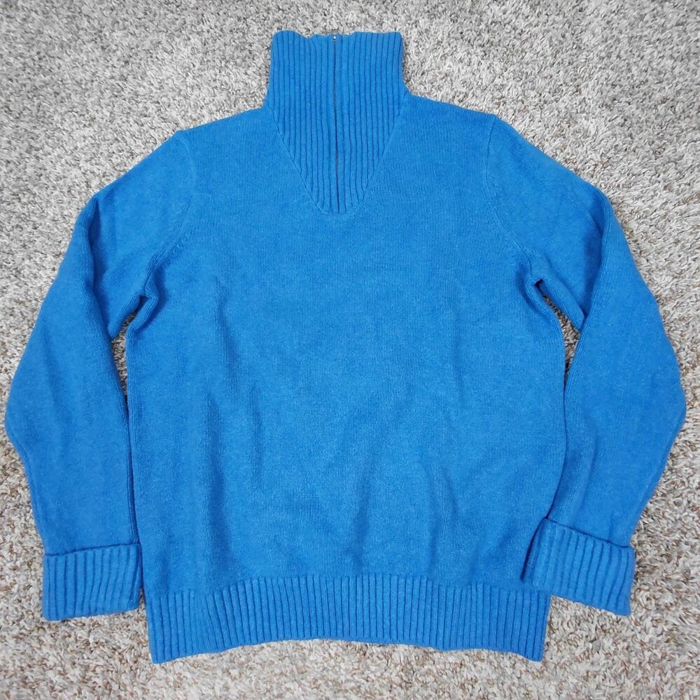 NEW Gap 1/4 Zip Sweater Mens Medium Blue Cotton Nylon Chunky Knit Mock Neck